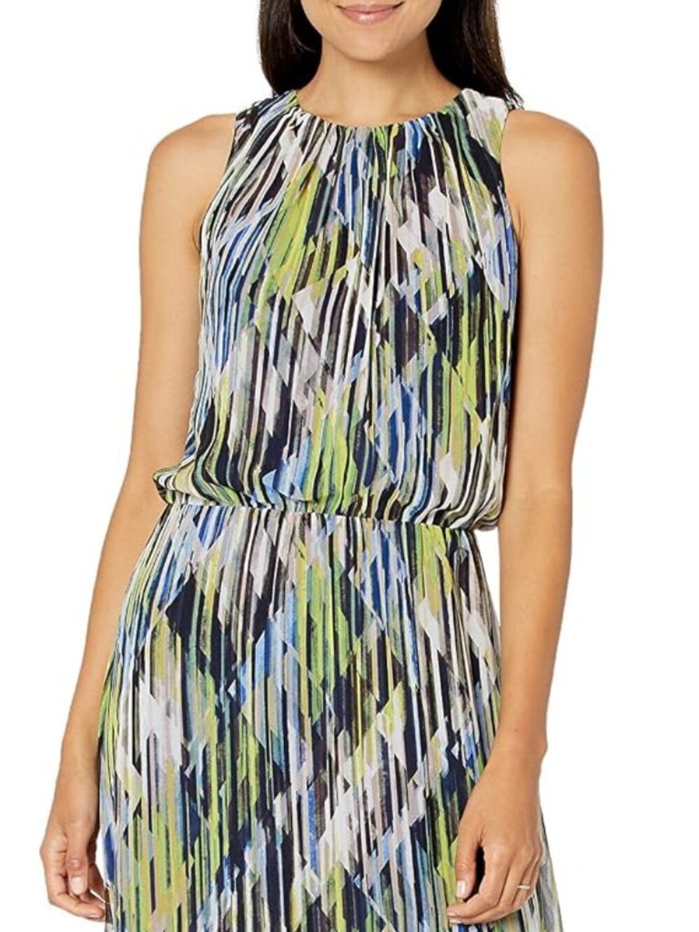 London Times Women's Sleeveless Chiffon Blousson Maxi Dress